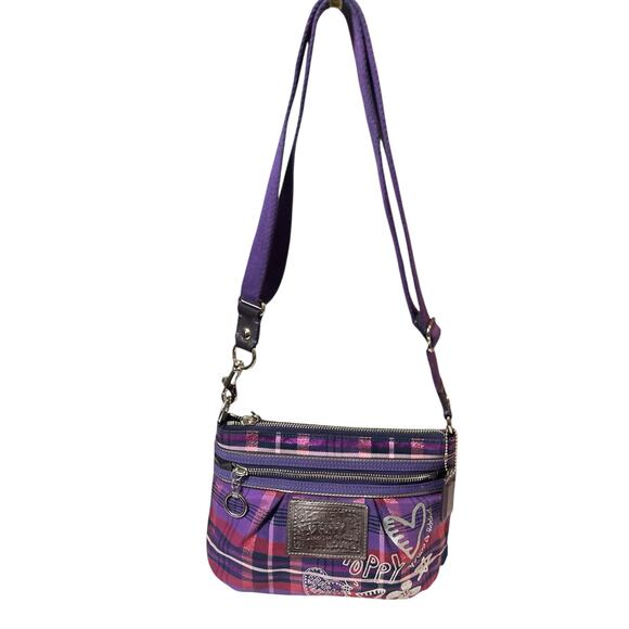 Coach Poppy Tartan Plaid Purple Crossbody Bag EUC! - Picture 3 of 10